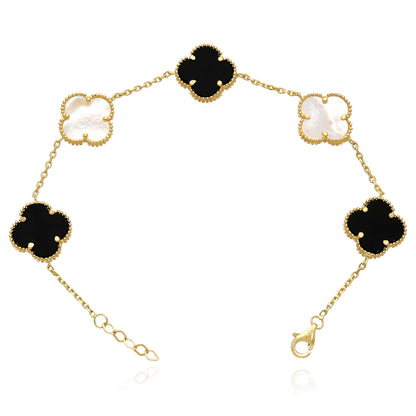 14K Yellow Gold Natural Gemstone Clover Adjustable Bracelet 7–7.5"