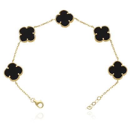 14K Yellow Gold Natural Gemstone Clover Adjustable Bracelet 7–7.5"