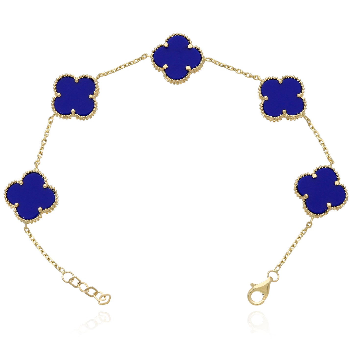 14K Yellow Gold Natural Gemstone Clover Adjustable Bracelet 7–7.5"