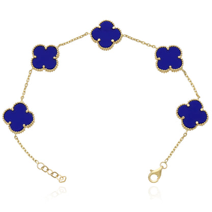 14K Yellow Gold Natural Gemstone Clover Adjustable Bracelet 7–7.5"