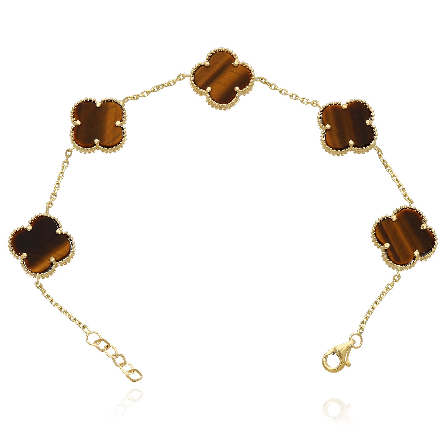 14K Yellow Gold Natural Gemstone Clover Adjustable Bracelet 7–7.5"