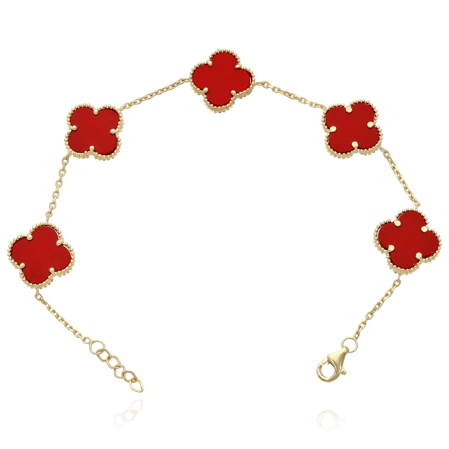 14K Yellow Gold Natural Gemstone Clover Adjustable Bracelet 7–7.5"