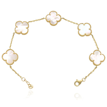 14K Yellow Gold Natural Gemstone Clover Adjustable Bracelet 7–7.5"