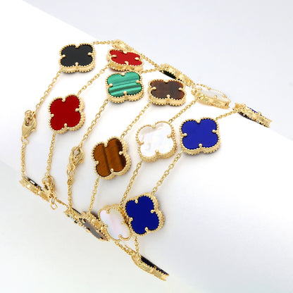 14K Yellow Gold Natural Gemstone Clover Adjustable Bracelet 7–7.5"