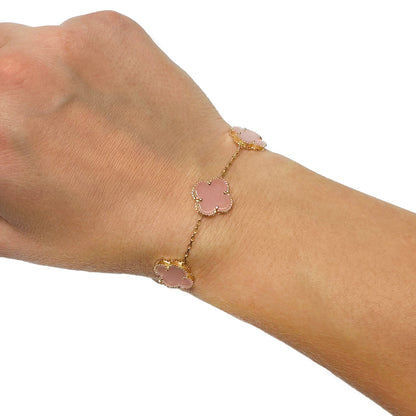 14K Yellow Gold Natural Gemstone Clover Adjustable Bracelet 7–7.5"