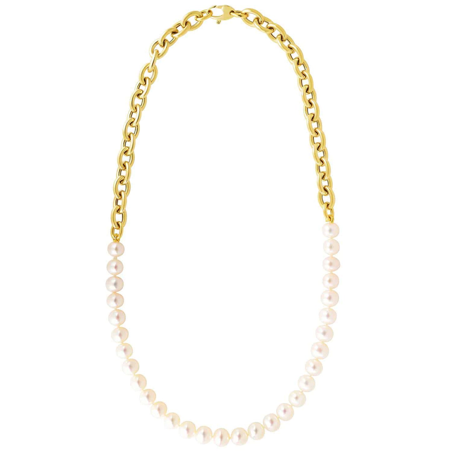 14K Gold Rolo 6.5mm Cultured Pearl Combination Chain Necklace 16"
