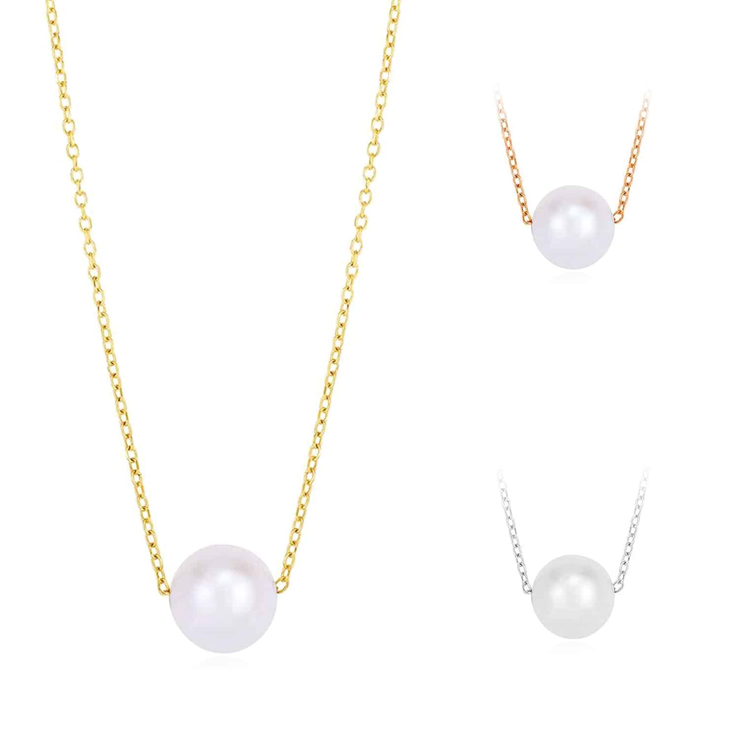 14K Gold Yellow White Rose 7mm Cultured Pearl Solitaire Necklace 16"-18" Adjust.