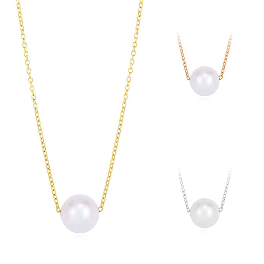 14K Gold Yellow White Rose 7mm Cultured Pearl Solitaire Necklace 16"-18" Adjust.