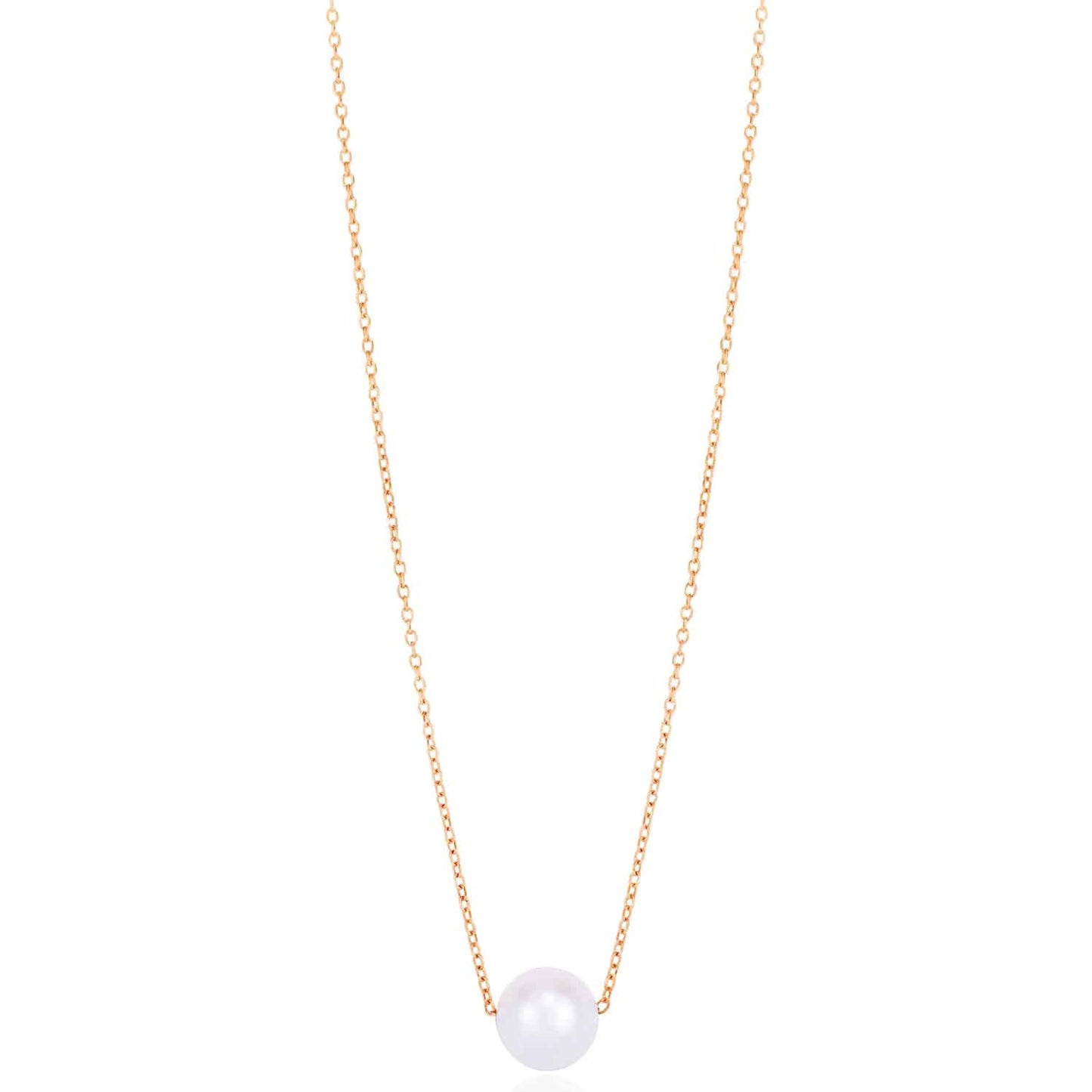 14K Gold Yellow White Rose 7mm Cultured Pearl Solitaire Necklace 16"-18" Adjust.