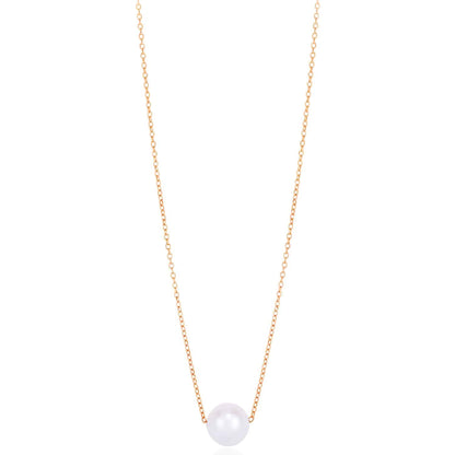 14K Gold Yellow White Rose 7mm Cultured Pearl Solitaire Necklace 16"-18" Adjust.