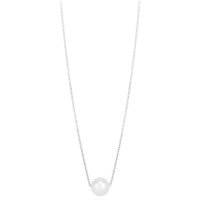 14K Yellow White Rose Gold 7mm Cultured Pearl Solitaire Necklace (Hollow) 16" - 18" Adjustable - WJD Exclusives