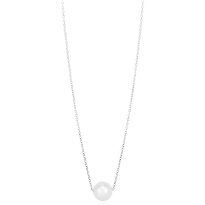 14K Gold Yellow White Rose 7mm Cultured Pearl Solitaire Necklace 16"-18" Adjust.