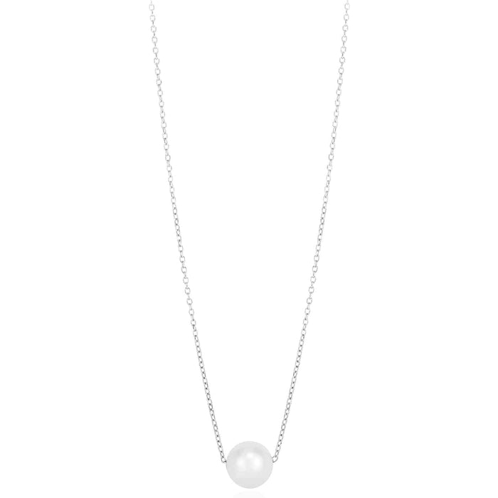 14K Yellow White Rose Gold 7mm Cultured Pearl Solitaire Necklace (Hollow) 16" - 18" Adjustable - WJD Exclusives