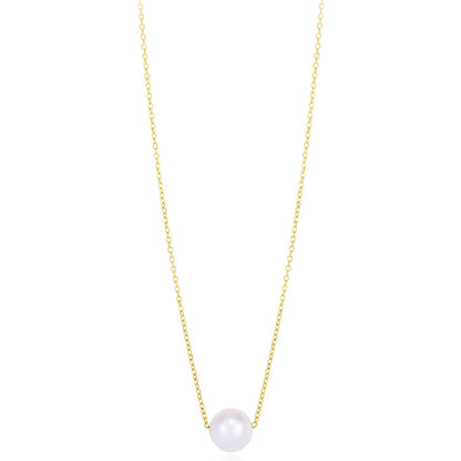 14K Gold Yellow White Rose 7mm Cultured Pearl Solitaire Necklace 16"-18" Adjust.