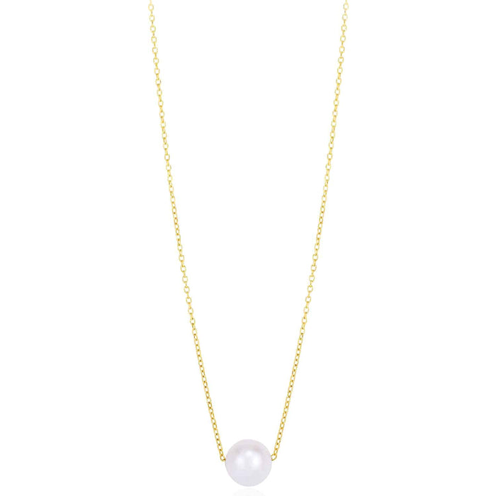 14K Yellow White Rose Gold 7mm Cultured Pearl Solitaire Necklace (Hollow) 16" - 18" Adjustable - WJD Exclusives