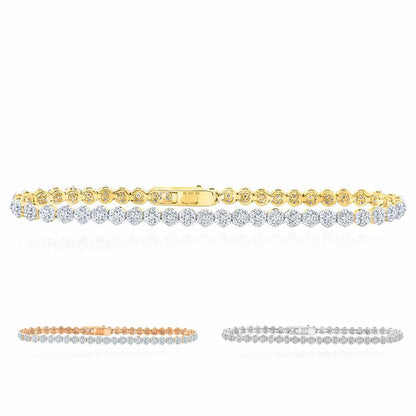 2.22CTW Real Diamond 10k Gold Yellow White Rose 4mm Tennis Bracelet 7"