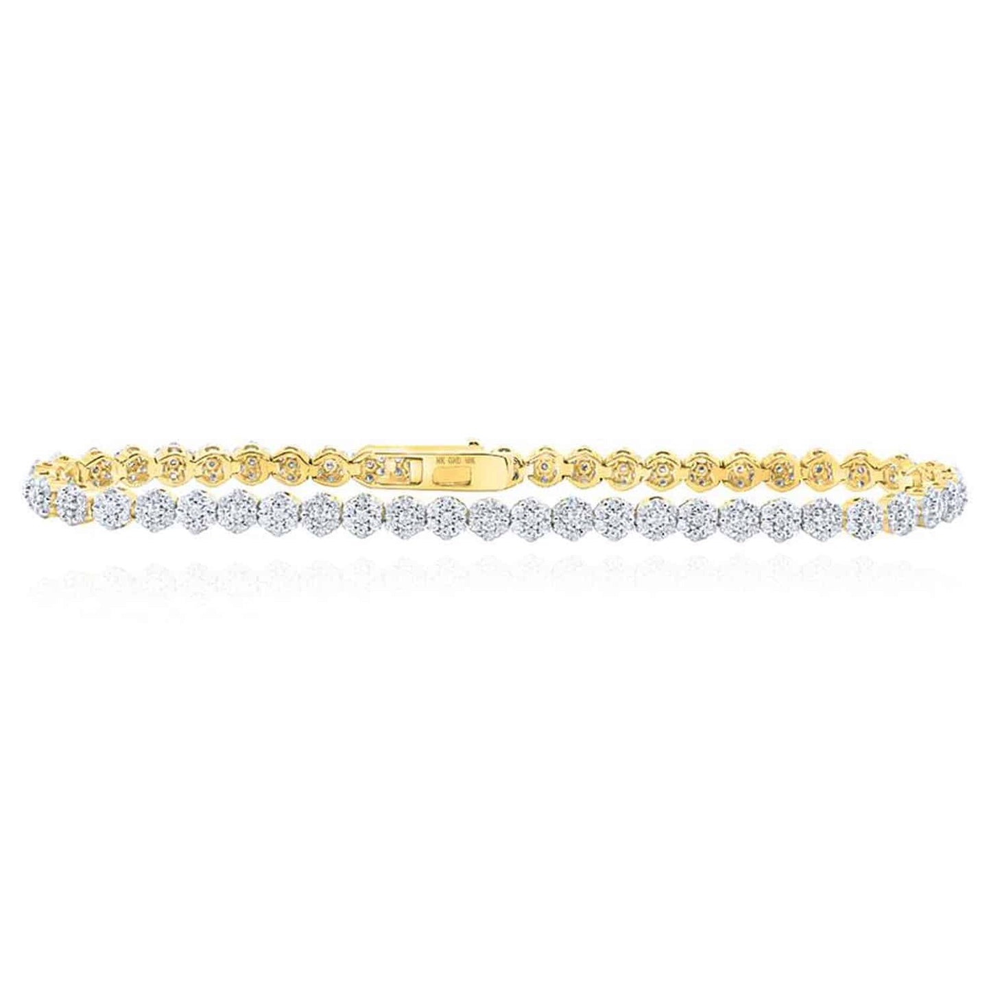 2.22CTW Real Diamond 10k Gold Yellow White Rose 4mm Tennis Bracelet 7"