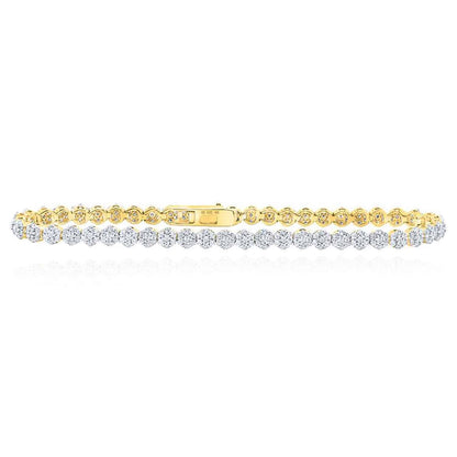 2.22CTW Real Diamond 10k Gold Yellow White Rose 4mm Tennis Bracelet 7"