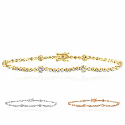 1.44CTW Natural Diamond 10K Gold Yellow White Rose Station Tennis Bracelet 7" - WJD Exclusives