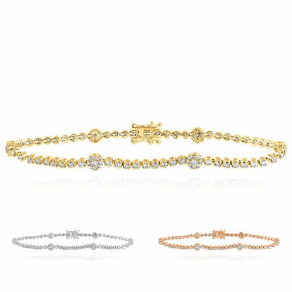 1.44CTW Real Diamond 10K Gold Yellow White Rose Station Tennis Bracelet 7"