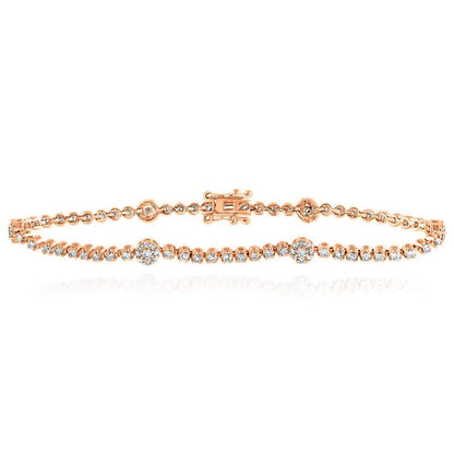 1.44CTW Real Diamond 10K Gold Yellow White Rose Station Tennis Bracelet 7"
