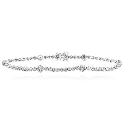 1.44CTW Real Diamond 10K Gold Yellow White Rose Station Tennis Bracelet 7"