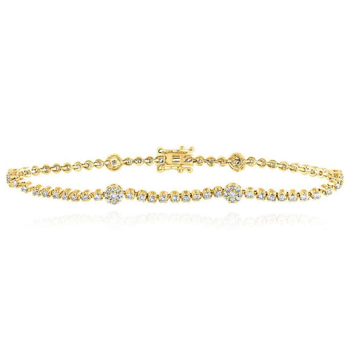 1.44CTW Natural Diamond 10K Gold Yellow White Rose Station Tennis Bracelet 7" - WJD Exclusives