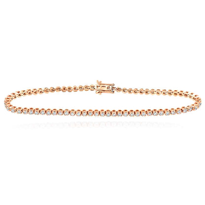 1.22CTW Real Diamond 10K Gold Yellow White Rose 2mm Tennis Bracelet 7.5"