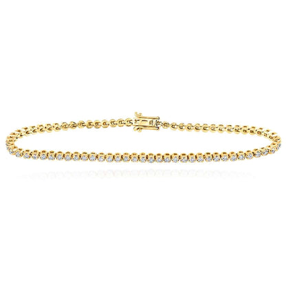 1.22CTW Real Diamond 10K Gold Yellow White Rose 2mm Tennis Bracelet 7.5"