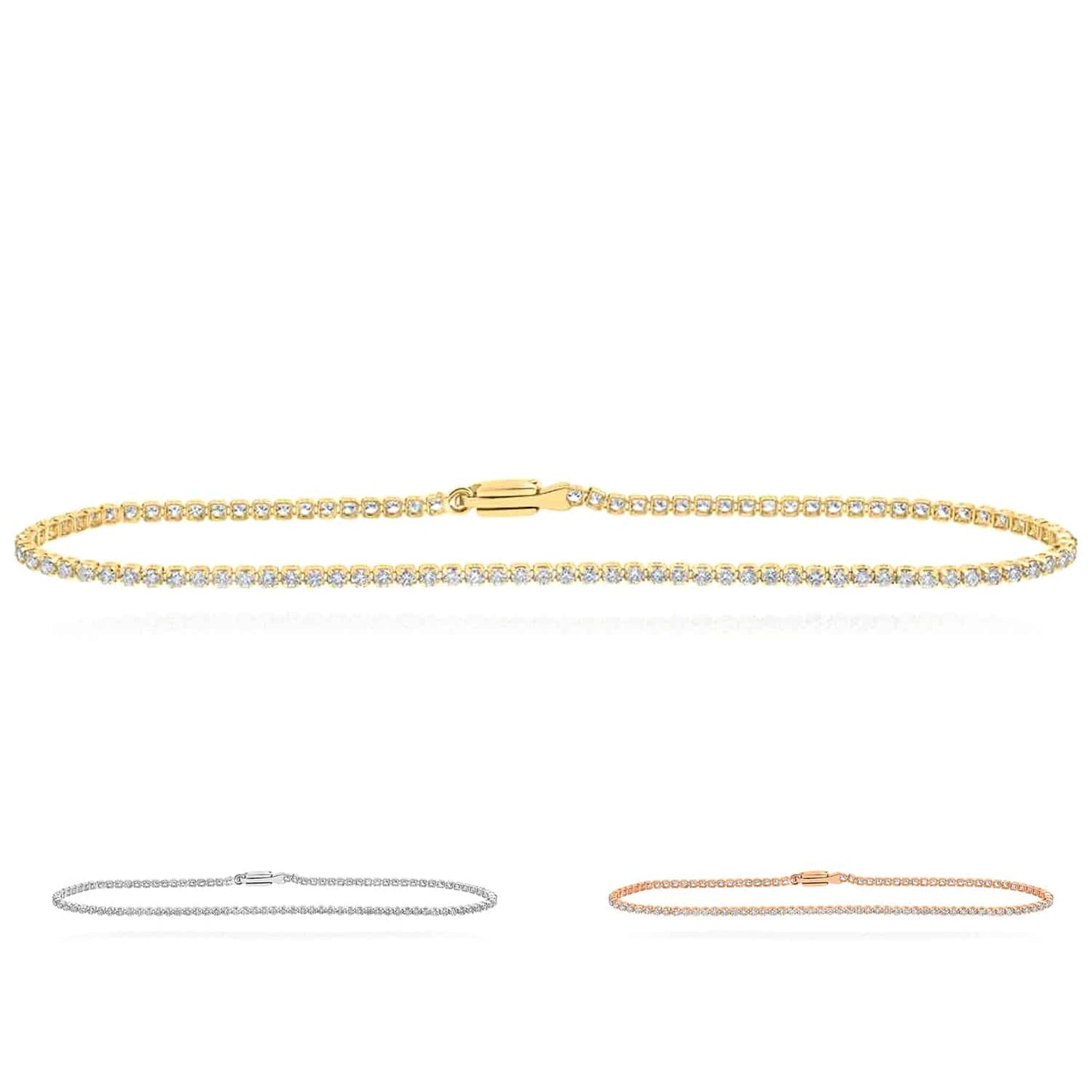 1.20CTW Real Diamond 10K Gold Yellow White Rose 2.5mm Tennis Bracelet 7"