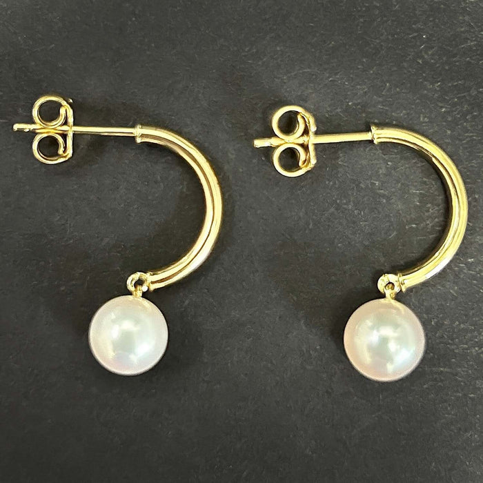 14K Gold Cultured Pearl Half - Hoop Push Back Earrings 25mm - WJD Exclusives