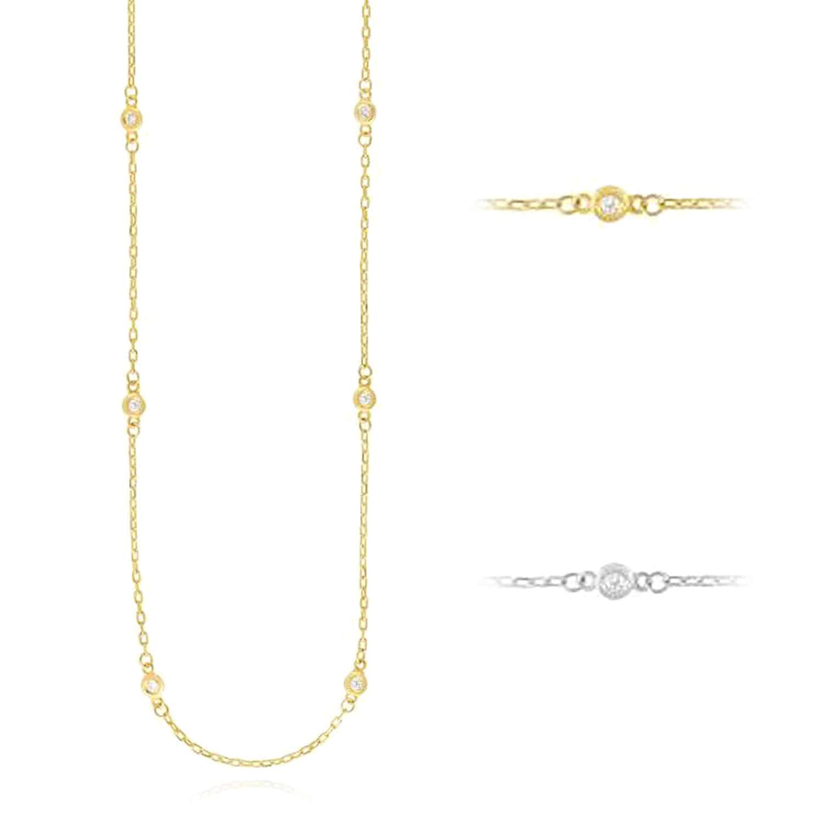 0.24CTW Natural Diamond 14K Yellow White Gold By The Yard Necklace (Solid Links) 20" - 22" Adjustable - WJD Exclusives