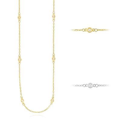 0.24CTW Natural Diamond 14K Yellow White Gold By The Yard Necklace (Solid Links) 20" - 22" Adjustable - WJD Exclusives