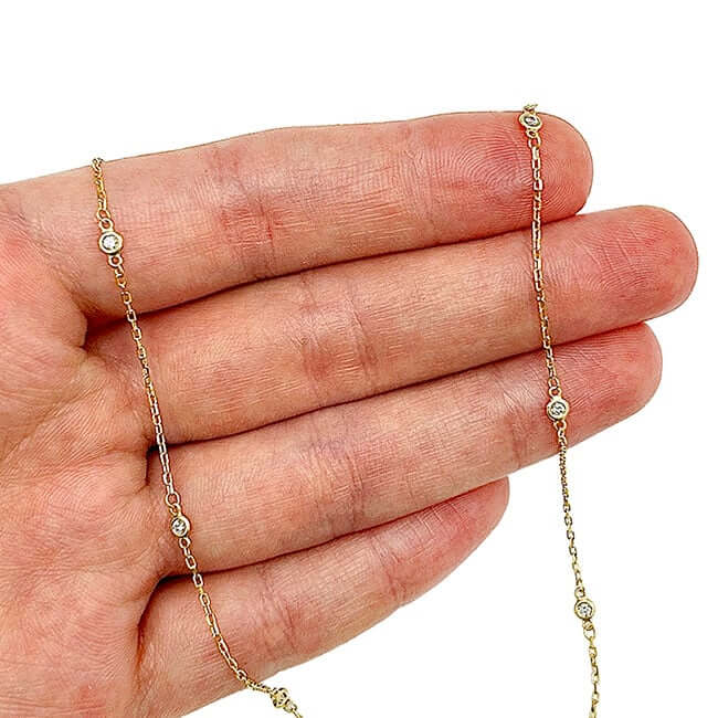 0.24CTW Natural Diamond 14K Yellow White Gold By The Yard Necklace (Solid Links) 20" - 22" Adjustable - WJD Exclusives