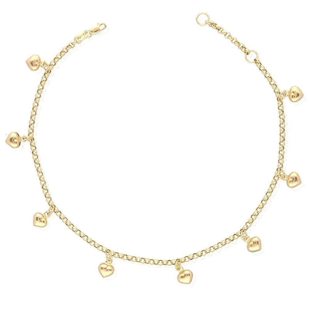 10k Yellow Gold Rolo Anklet Heart Charm Ankle Bracelet 9" 10"