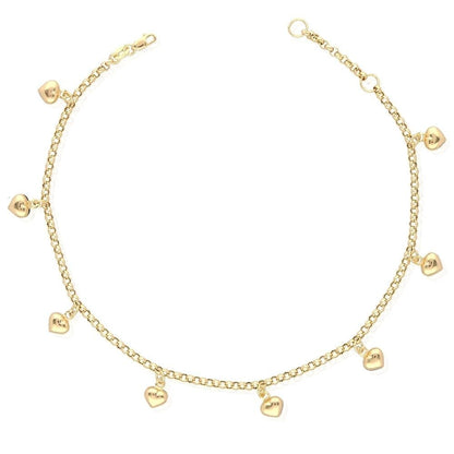 10k Yellow Gold Rolo Anklet Heart Charm Ankle Bracelet 9" 10"