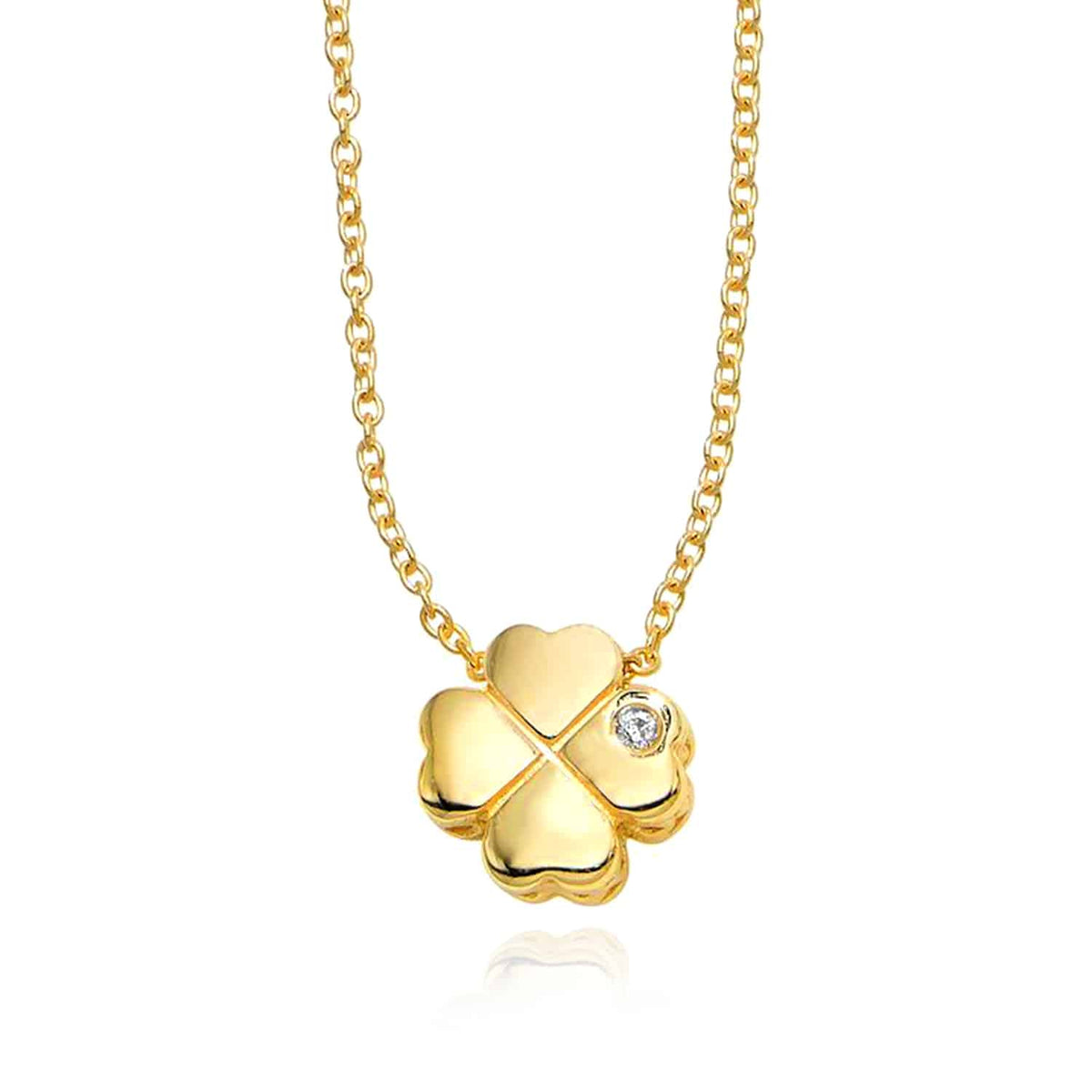 Natural Diamond 14K Gold Clover Leaf Cable Necklace (Solid Links) 18" - WJD Exclusives