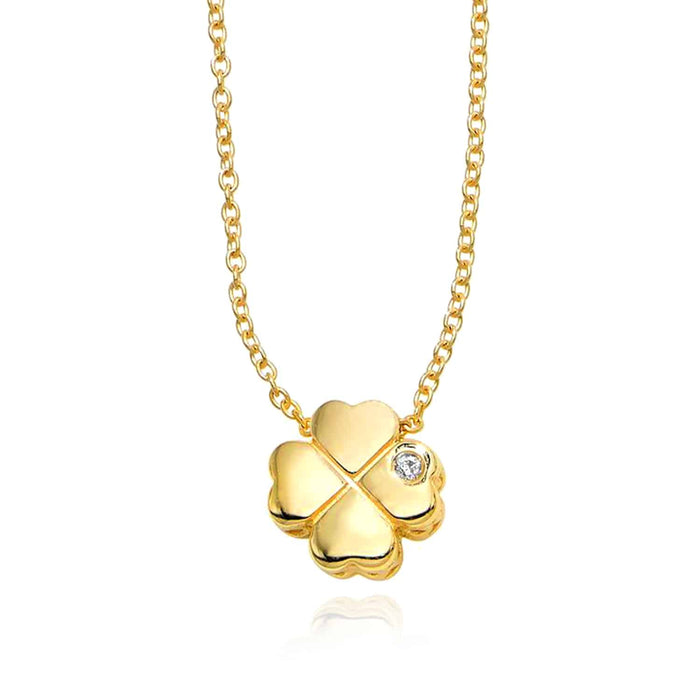 Natural Diamond 14K Gold Clover Leaf Cable Necklace (Solid Links) 18" - WJD Exclusives