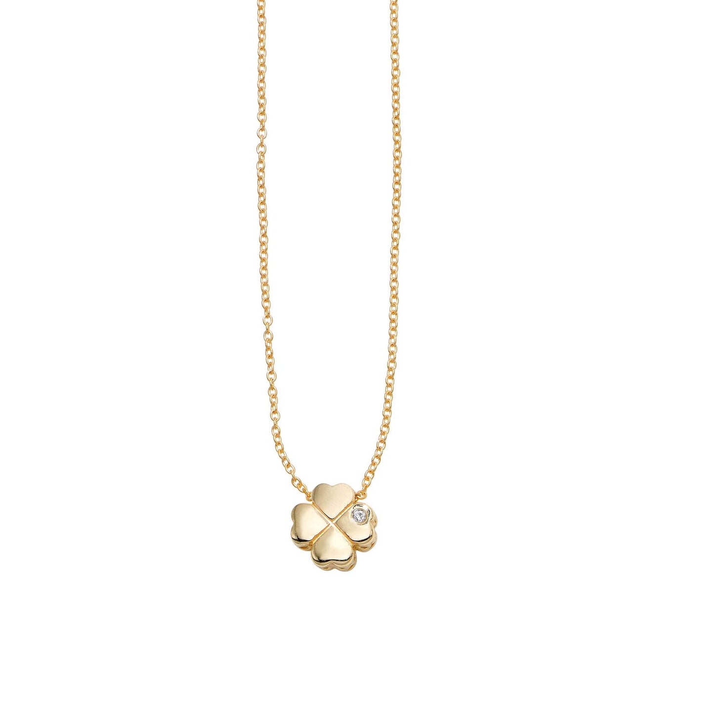 Natural Diamond 14K Yellow Gold Clover Pendant Necklace 18"