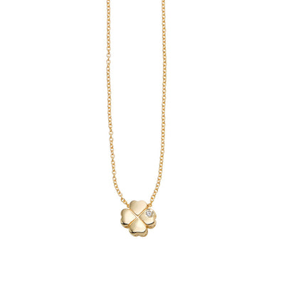 Natural Diamond 14K Yellow Gold Clover Pendant Necklace 18"
