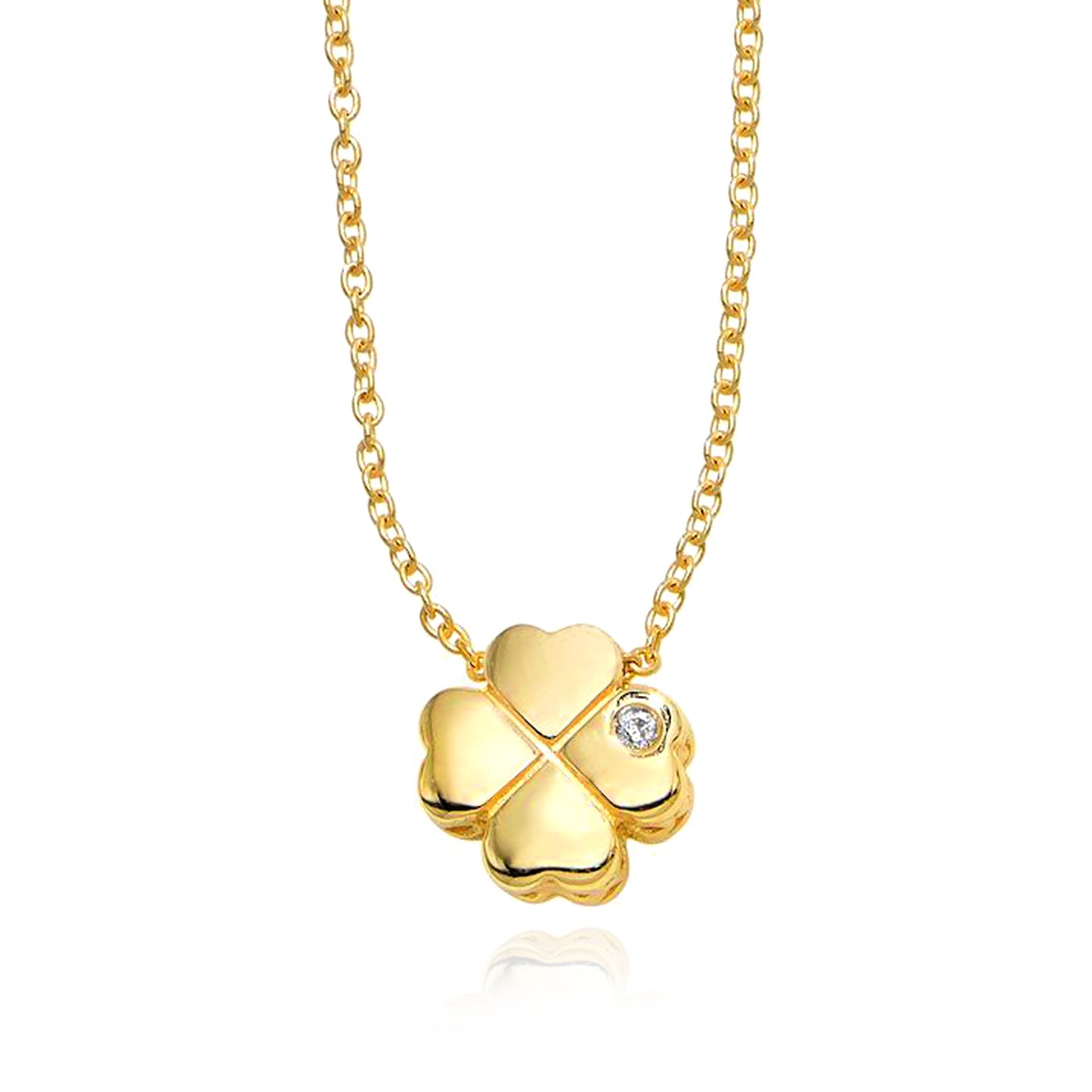 Natural Diamond 14K Yellow Gold Clover Pendant Necklace 18"