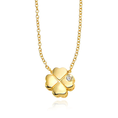 Natural Diamond 14K Yellow Gold Clover Pendant Necklace 18"