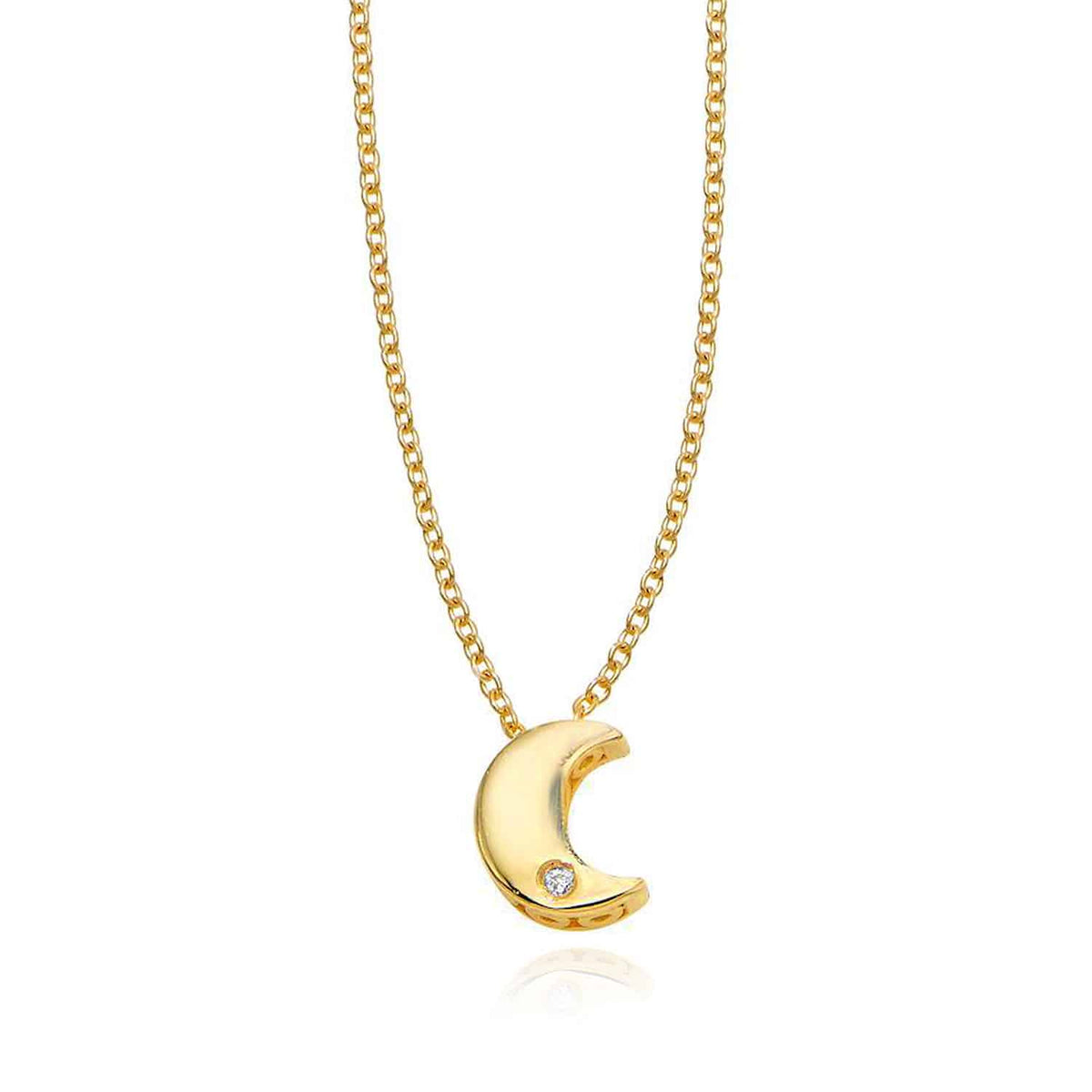 Natural Diamond 14K Gold Half Moon Cable Necklace (Solid Links) 18" - WJD Exclusives