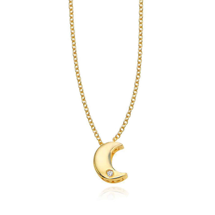 Natural Diamond 14K Gold Half Moon Cable Necklace (Solid Links) 18" - WJD Exclusives