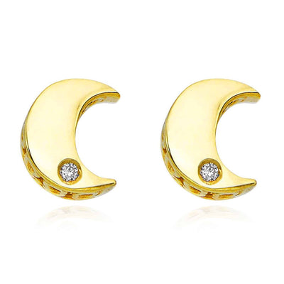 Natural Diamond 14K Gold Half Moon Stud Earrings 7mm - WJD Exclusives