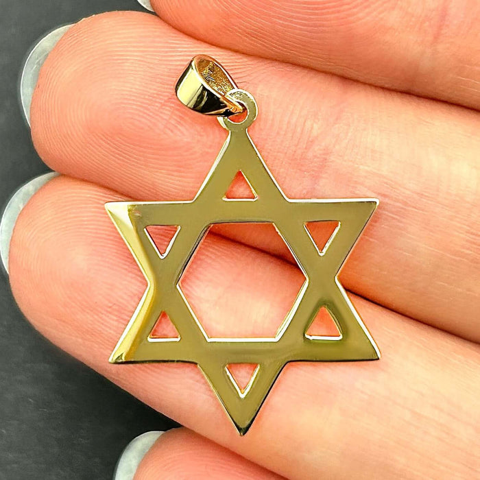 14K Gold Star of David Pendant 1.2" - WJD Exclusives