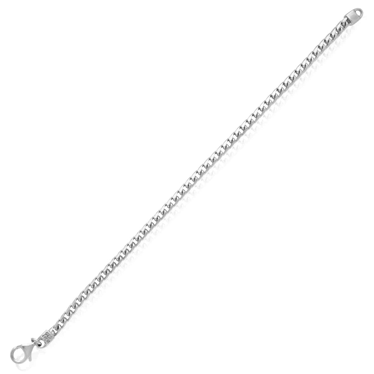 18K White Gold Over Sterling Silver 3.7mm Franco Bracelet (Solid Links) 8" - 9" - WJD Exclusives