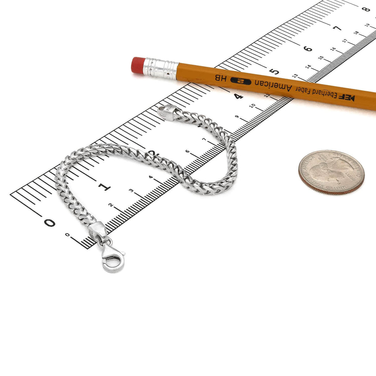 18K White Gold Over Sterling Silver 3.7mm Franco Bracelet (Solid Links) 8" - 9" - WJD Exclusives