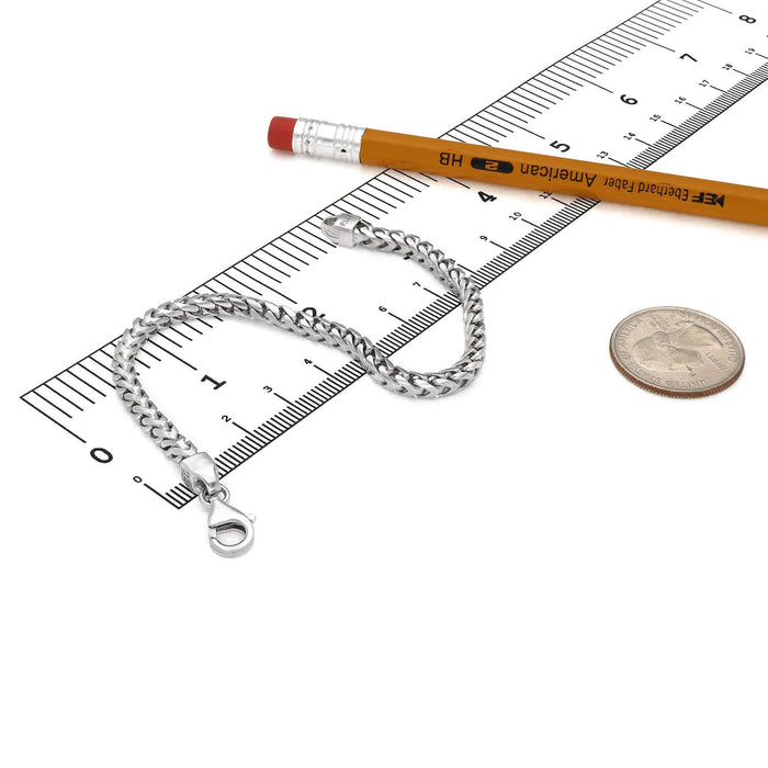 18K White Gold Over Sterling Silver 3.7mm Franco Bracelet (Solid Links) 8" - 9" - WJD Exclusives