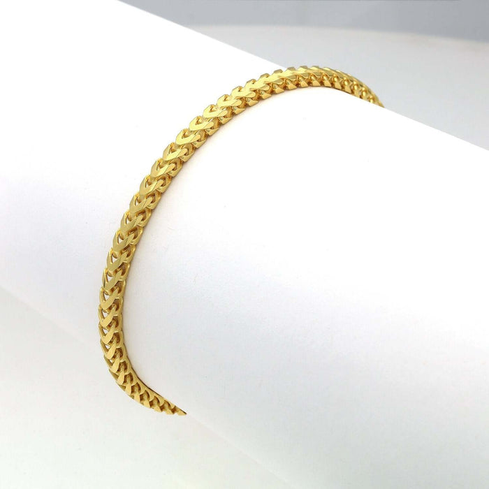 18K Yellow Gold Over Sterling Silver 3.7mm Franco Bracelet (Solid Links) 8" - 9" - WJD Exclusives
